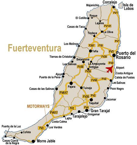 Carte fuerteventura autoroutes noms routes villes